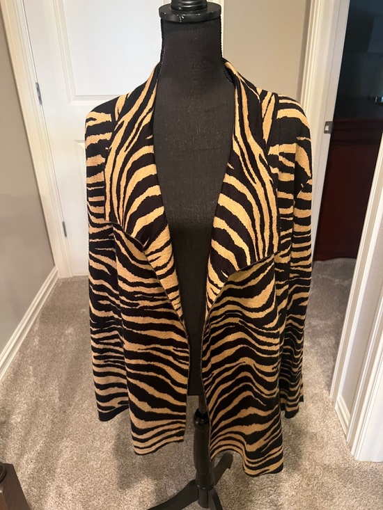 Jones New York Sweaters - Jones New York Black and Tan Zebra-Print Open Cardigan